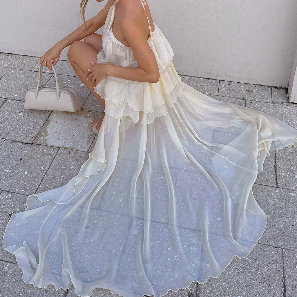 Robe portefeuille légère pour femmes avec volant et ourlet asymétrique R&B