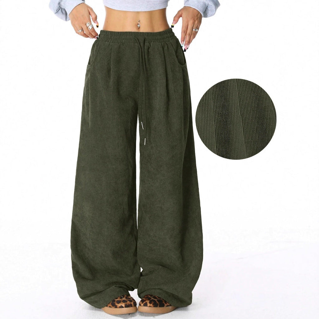 Pantalons Lounge en Velours Côtelé à Taille Haute pour Femmes Echoarchiv
