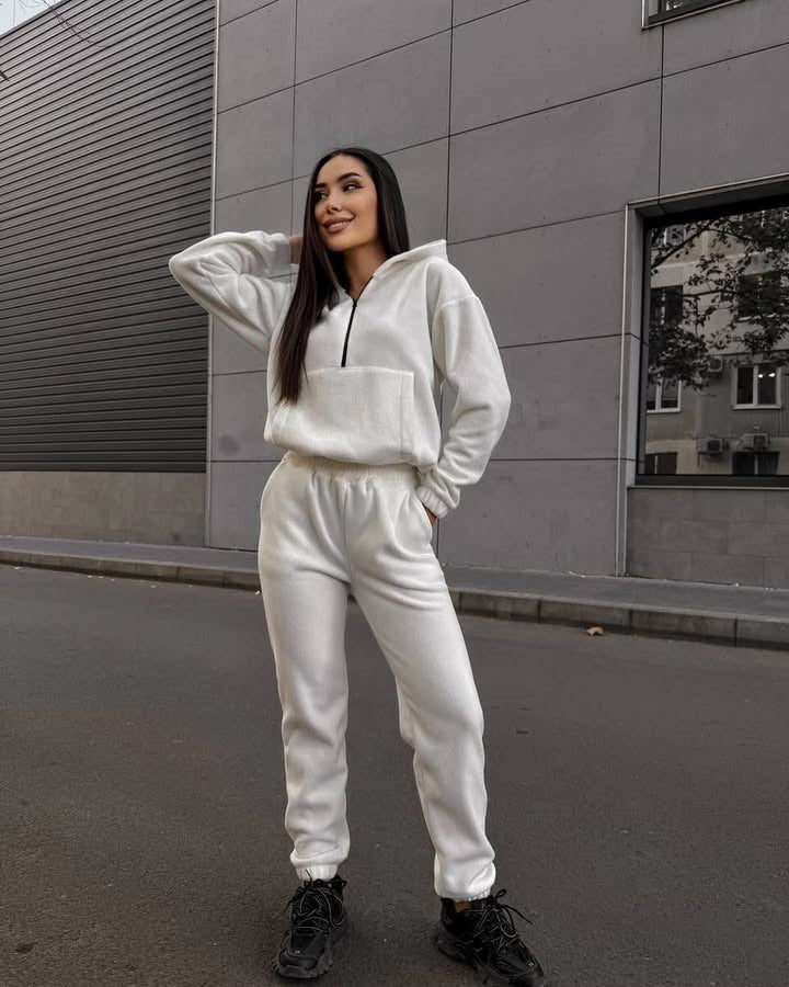 Ensemble de sport en polaire pour femmes avec sweat à capuche zippé mi-haut et pantalon de jogging décontracté Echo Archive