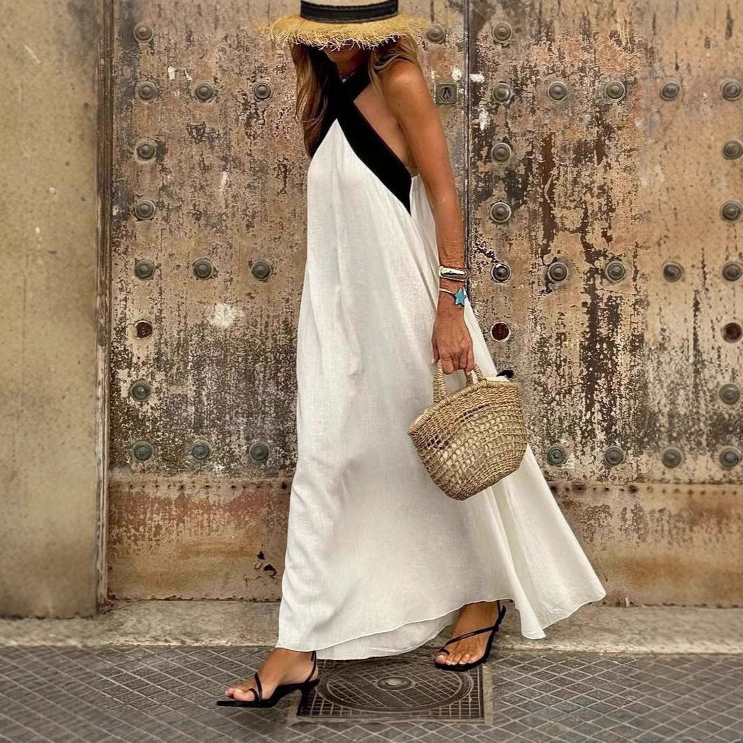Robe kaftan légère pour femmes avec détail de bretelle croisée, passepoil poitrine et tombé ample R&B