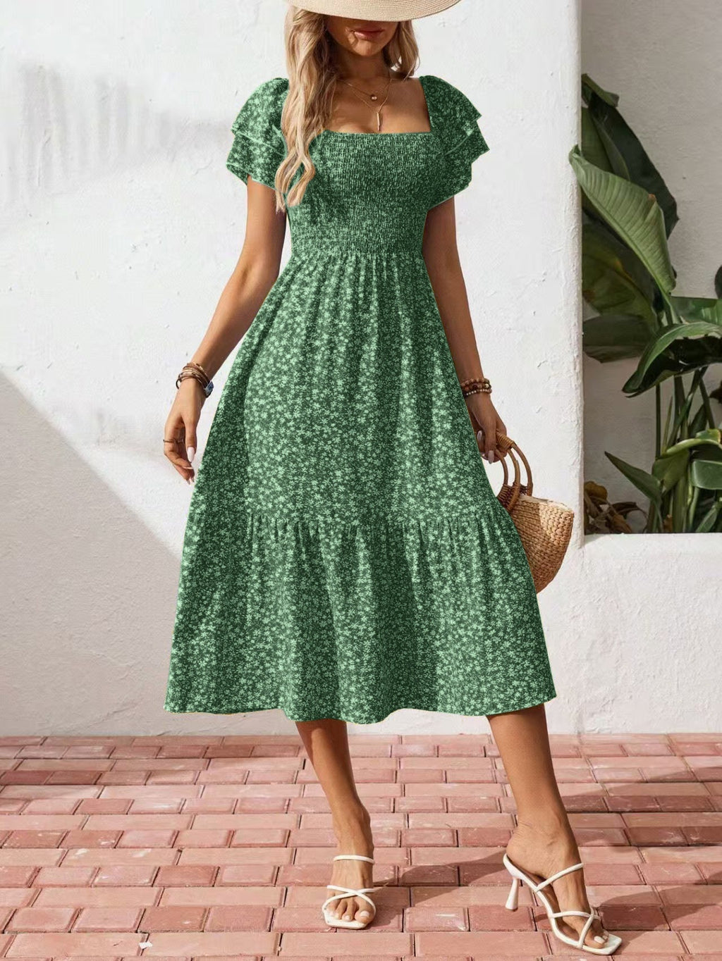 Robe Maxi Off-Shoulder pour Femmes avec Motifs Floraux et Haut Élastique R&B