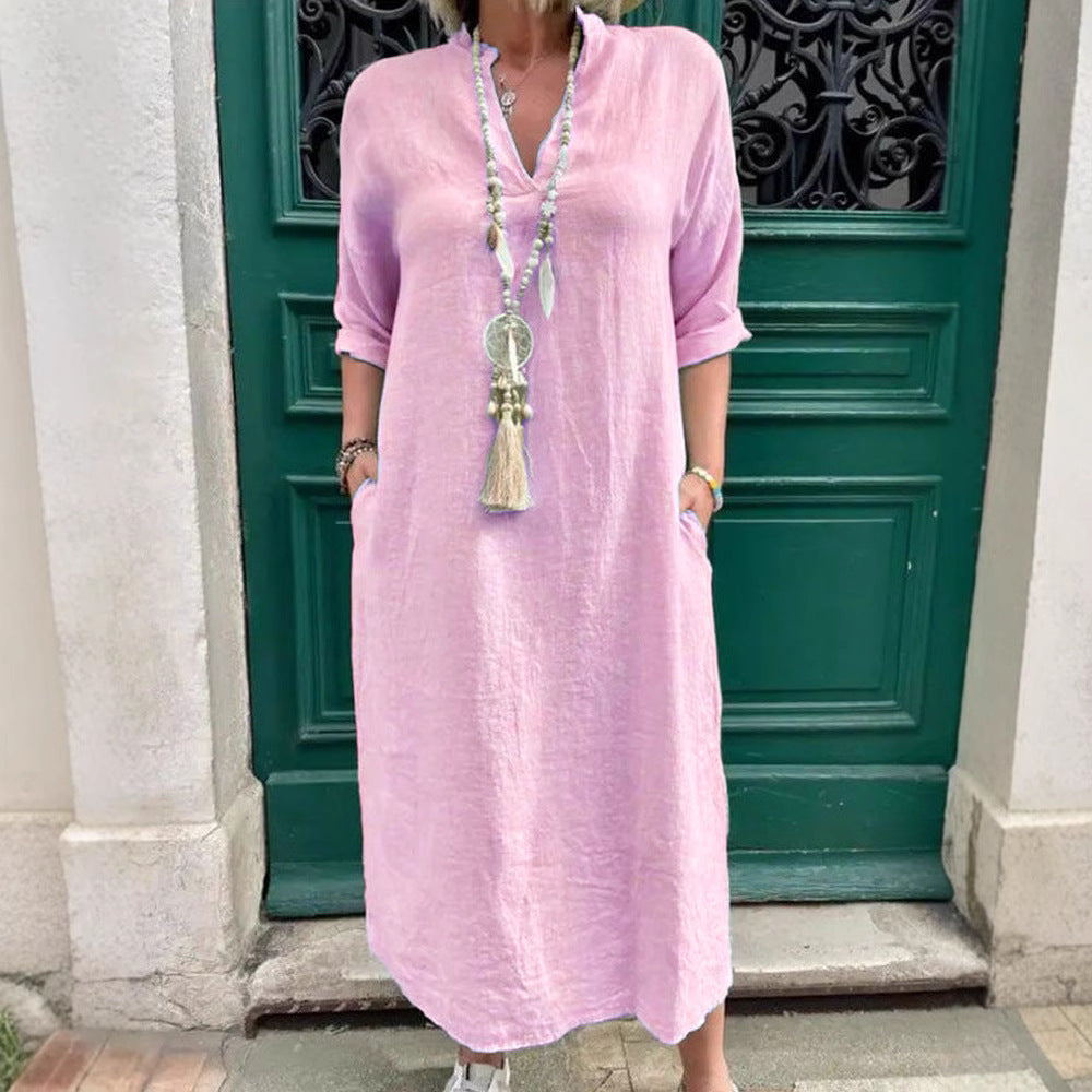 Robe Kaftan décontractée pour femmes avec poches latérales et décolleté en V tendance R&B