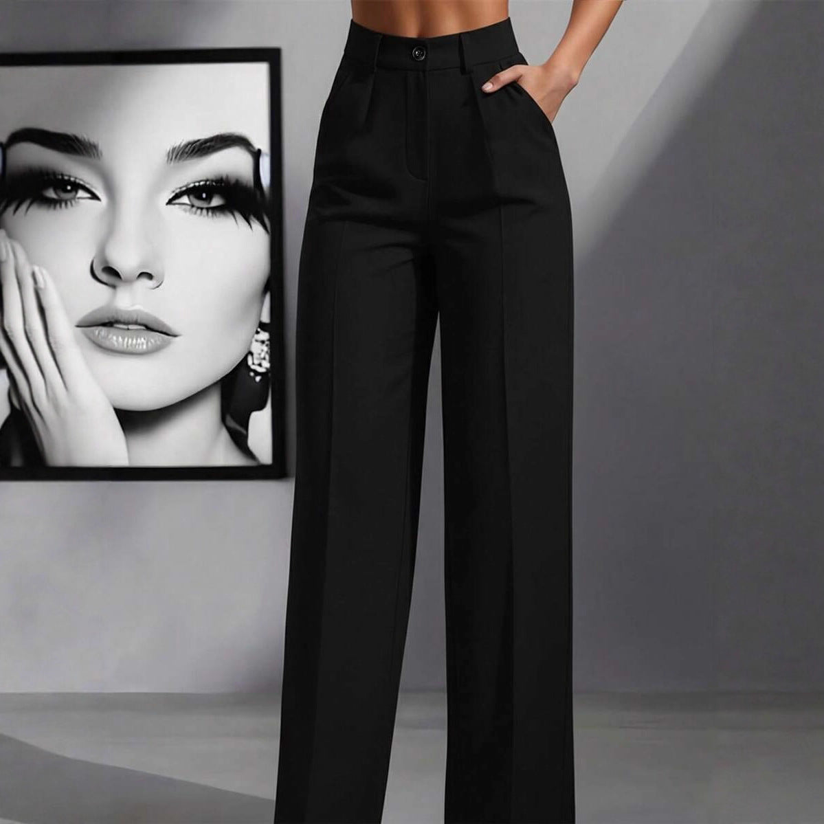 Pantalon Palazzo Stretch taille haute pour femmes avec plis marqués et poches Echoarchiv