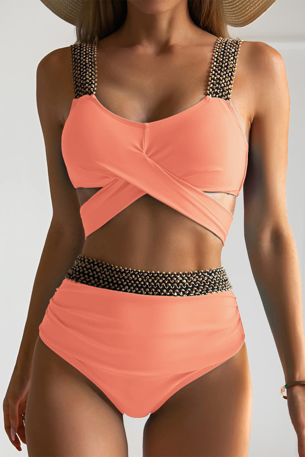Ensemble de bikini taille haute pour femmes avec haut à nouer stylé R&B