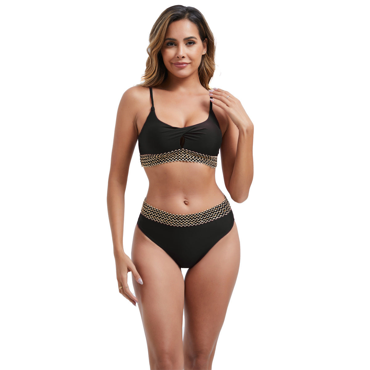 Ensemble de bikini taille haute pour femmes avec des détails de mode R&B