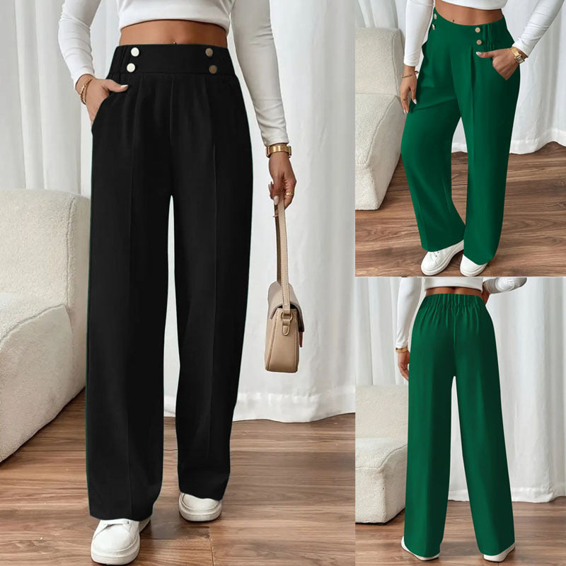 Pantalon Palazzo taille haute pour femmes avec boutons décoratifs, pli marqué et poches Echoarchiv
