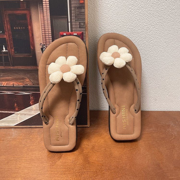 Sandales tendance pour femmes avec application florale décorative R&B