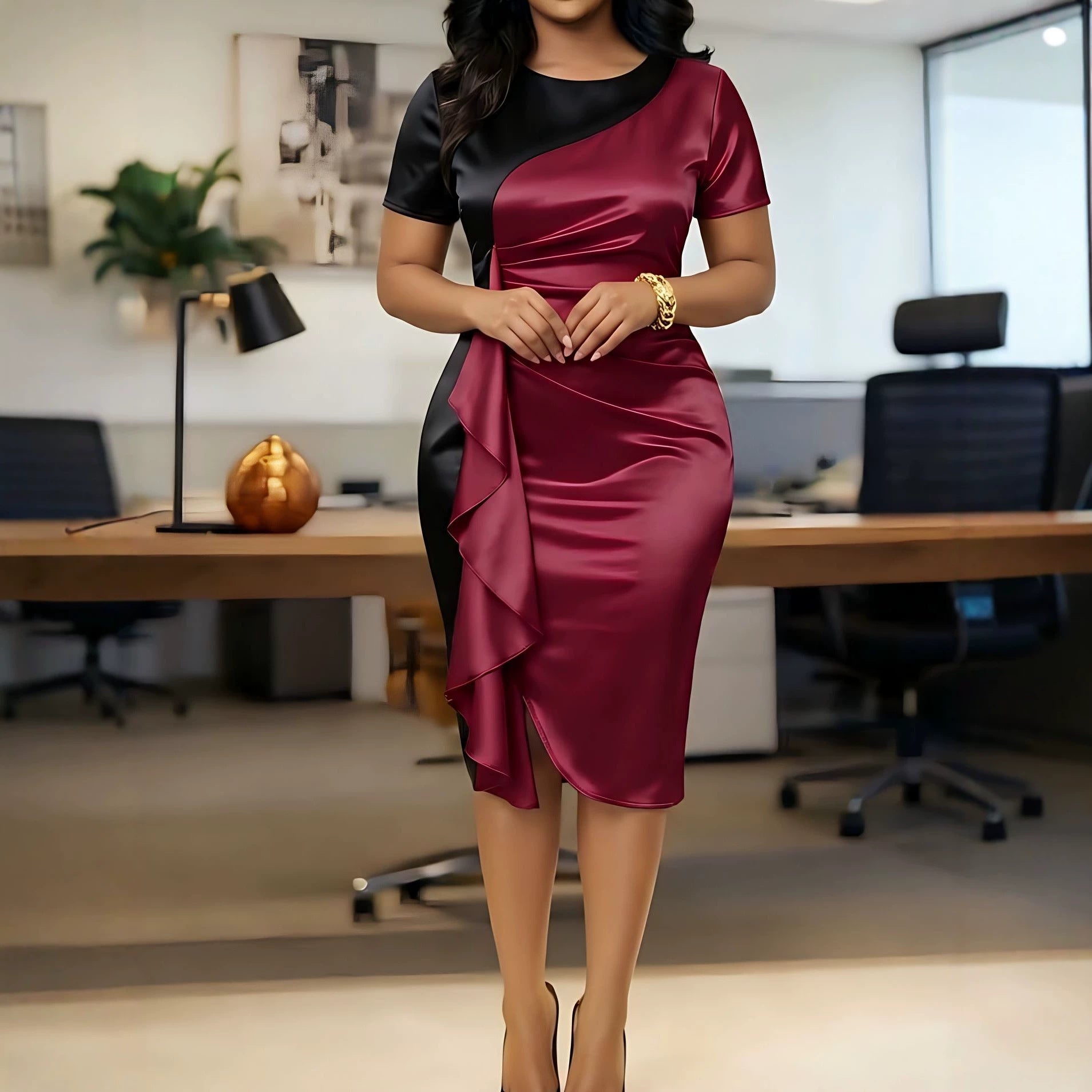 Robe portefeuille glamour pour femmes avec drapé asymétrique R&B