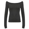 T-shirt à manches longues rayé sans épaules pour femmes avec un large décolleté bateau et une taille cintrée Echo Archiv