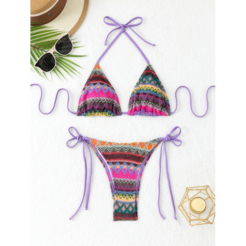 Ensemble bikini triangle pour femmes avec motif ethnique coloré R&B