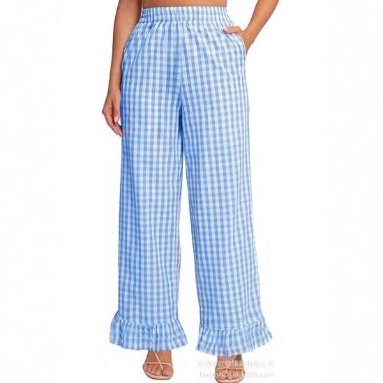Pantalon Palazzo pour femmes avec taille élastique, poches latérales et ourlet à volants Echoarchiv