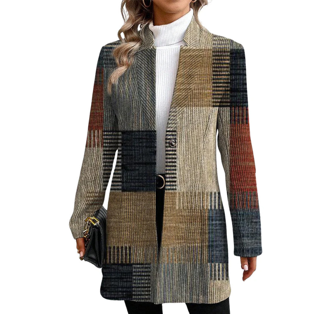 Manteau à carreaux pour femmes en style blazer long à silhouette élancée Echoarchiv