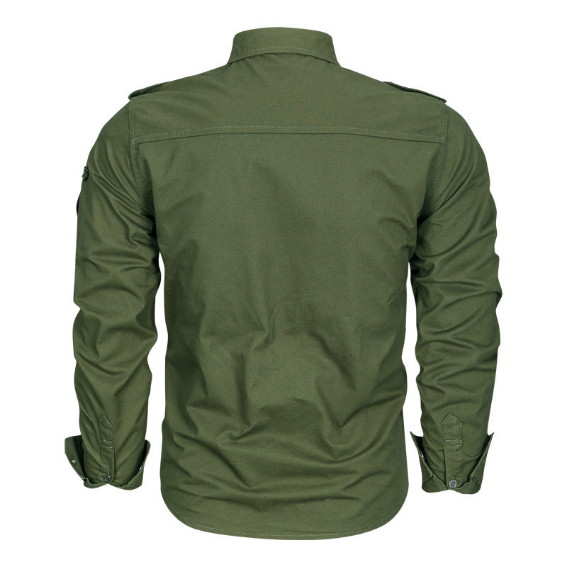 Chemise de terrain ajustée pour hommes en twill de coton avec épaulettes, poches poitrine et emblèmes brodés Echo Archiv