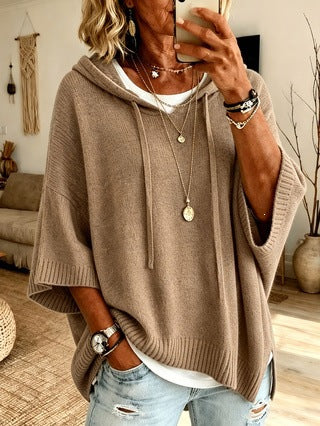 Poncho en tricot oversized avec capuche et manches courtes pour femmes Echo Archiv