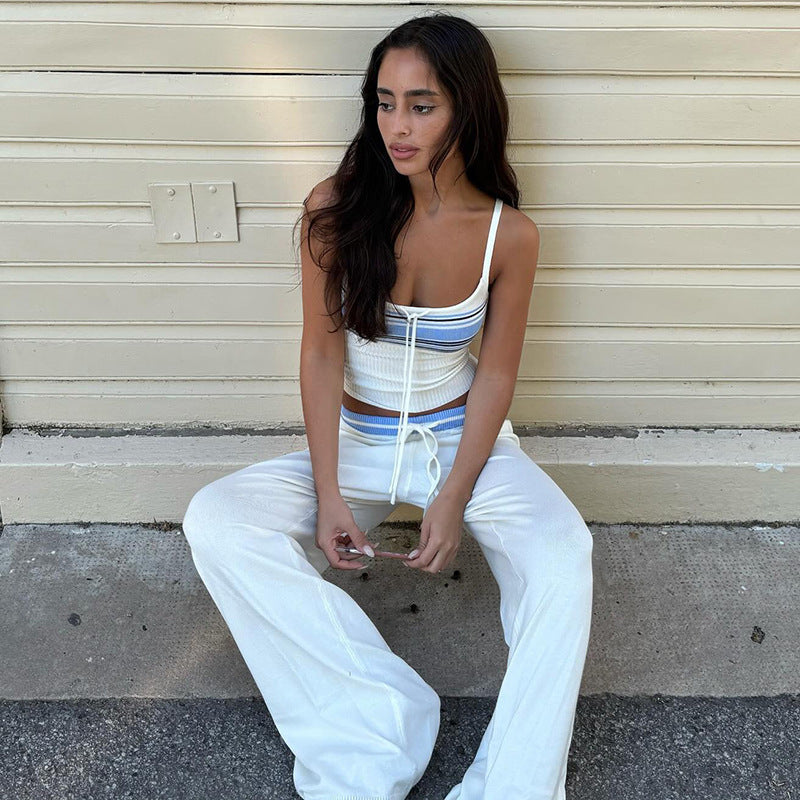 Ensemble femme à deux pièces avec top doux et coupe large de pantalon Heidi-Mode