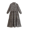 Robe à volants avec col chemise pour femme, imprimé géométrique en allover et taille froncée R&B