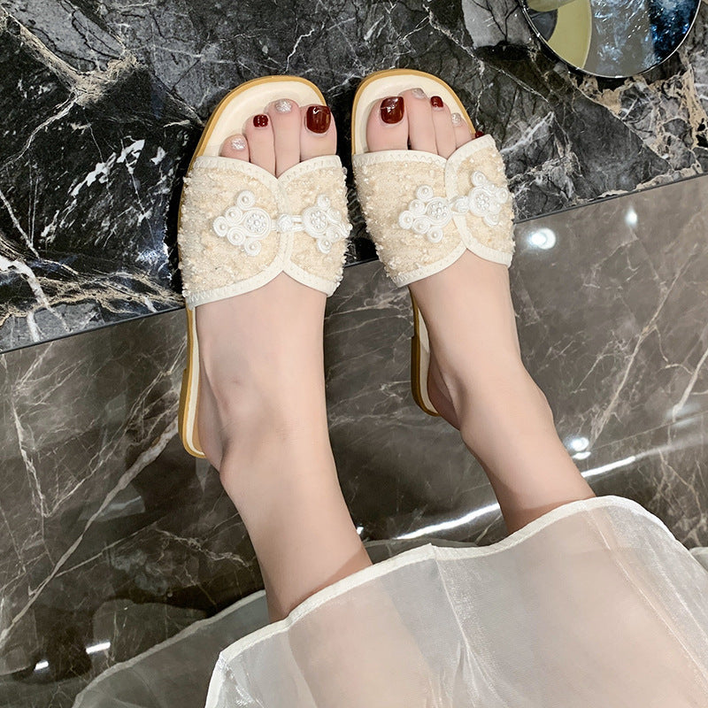 Mules tendance pour femmes avec des décorations décoratives et un design de semelle confortable R&B