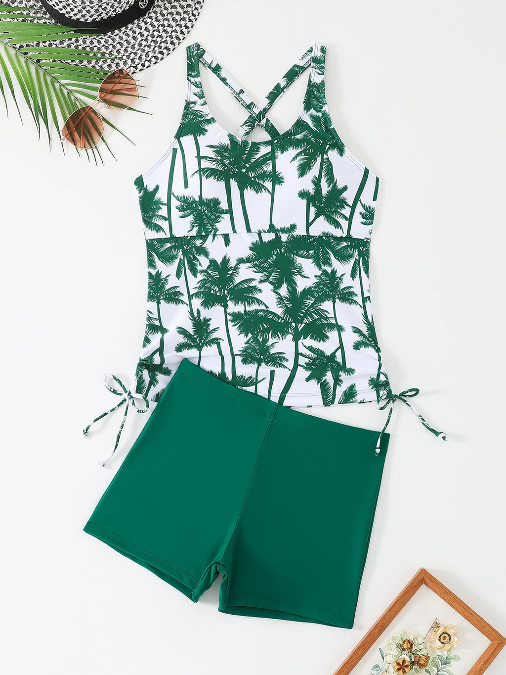 Tankini femme avec options de réglage raffinées et impression de palmier à la mode Echo Archiv
