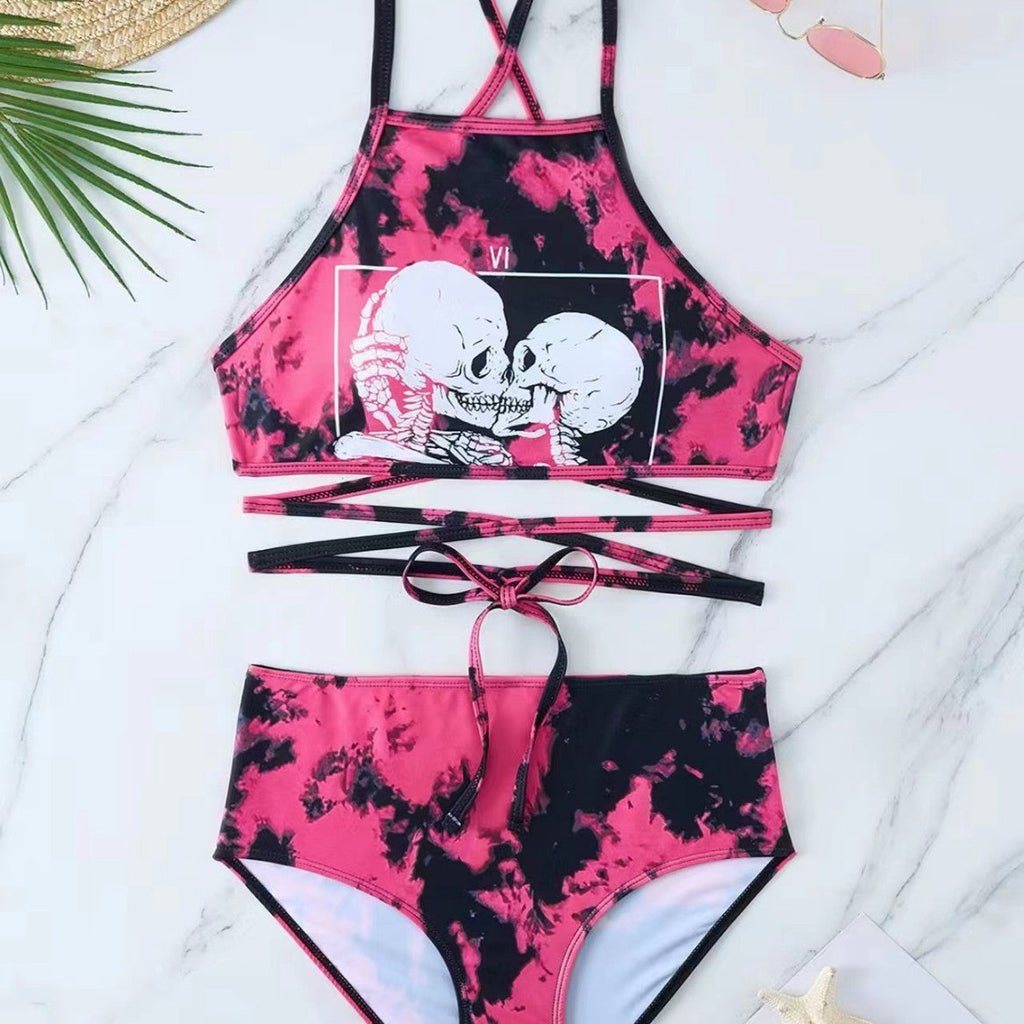 Bikini taille haute pour femmes avec motif créatif R&B