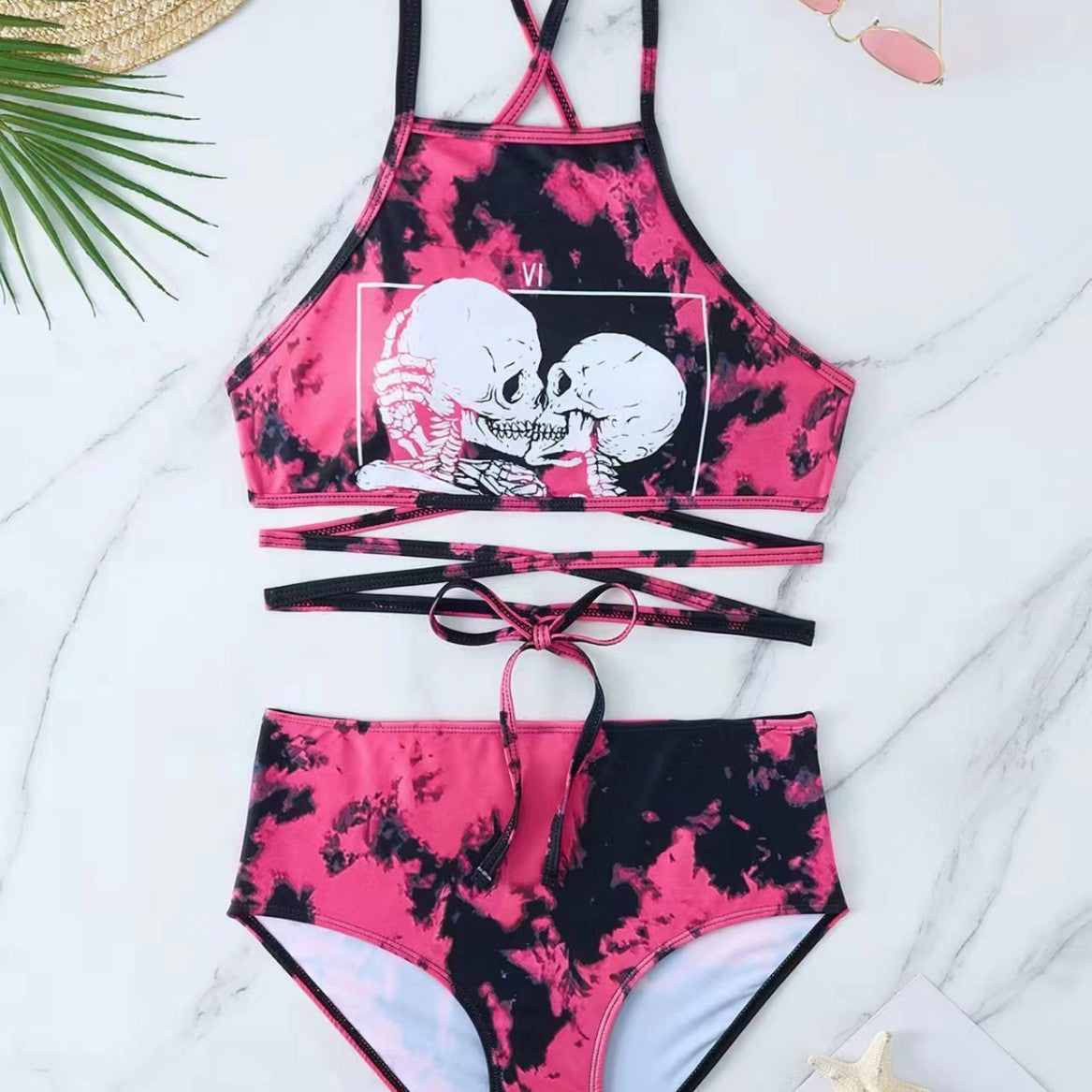 Bikini taille haute pour femmes avec motif créatif R&B