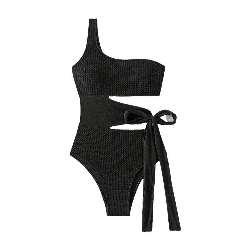 Maillot de bain une pièce pour femme avec coupe asymétrique et ceinture drapée stylée R&B