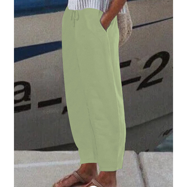 Pantalon Harem Femme Cheville avec Cordon, Poches Latérales et Taille Élastique Echoarchiv