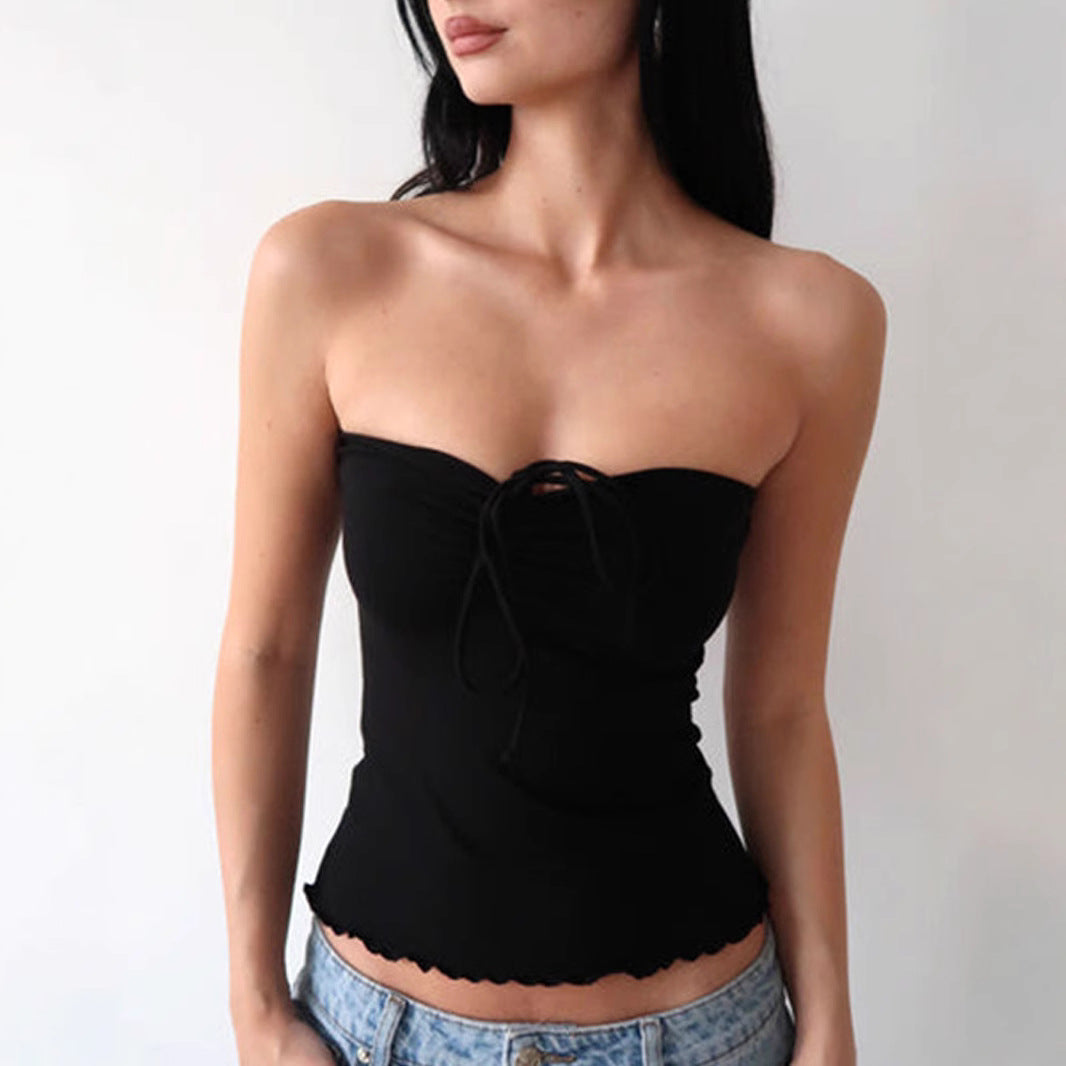 Haut bandeau pour femmes avec de délicats détails en volants et des bretelles réglables R&B