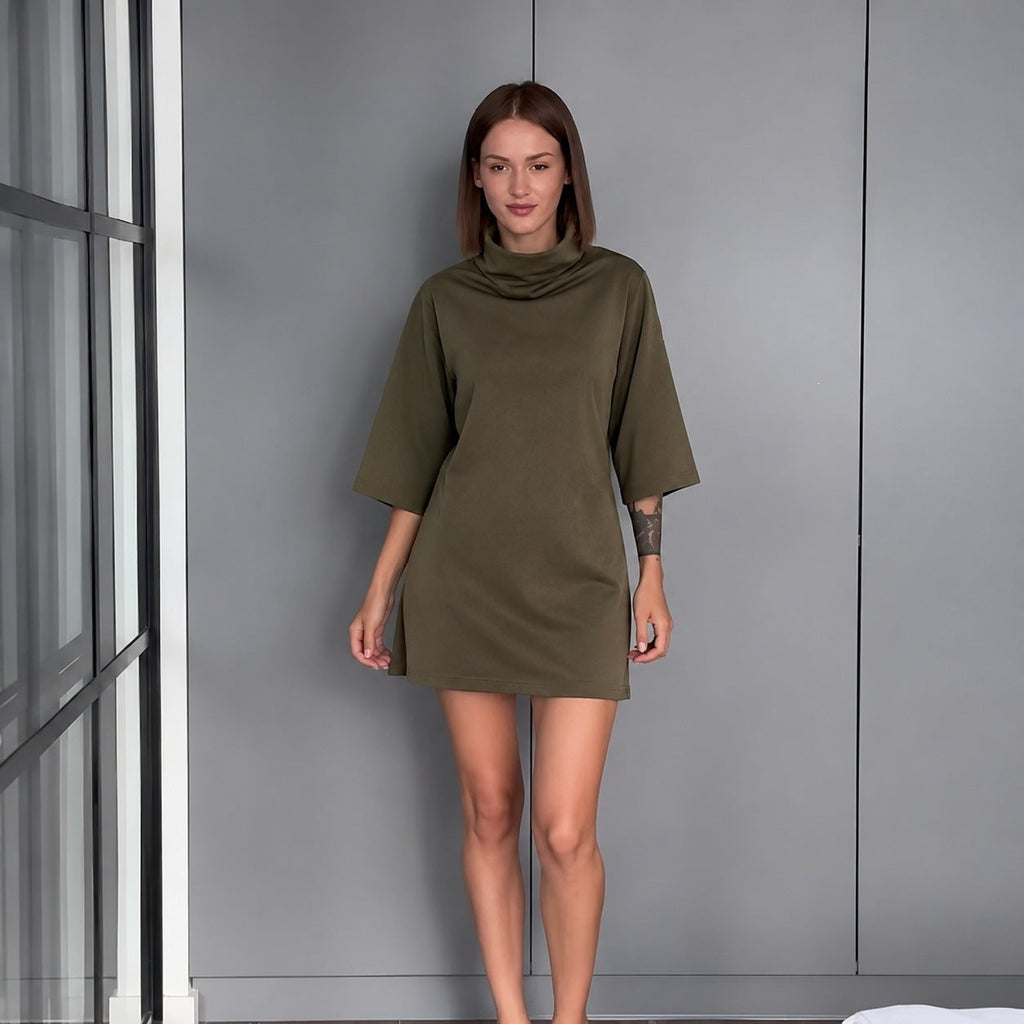 Robe mini en tricot fin décontractée pour femmes avec col roulé et manches trois quarts Echo Archiv