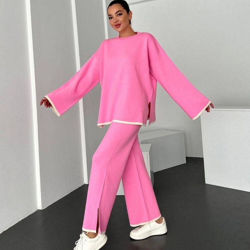 Ensemble Relax Tricot Décontracté pour Femmes avec Pull Oversize Ample et Pantalon Évasé Echoarchiv