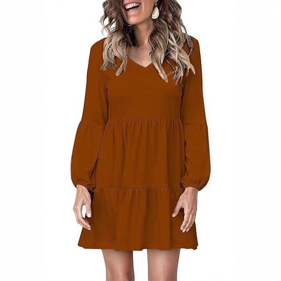 Robe Mini à Volants pour Femmes avec Décolleté en V et Manches Ballon Echoarchiv
