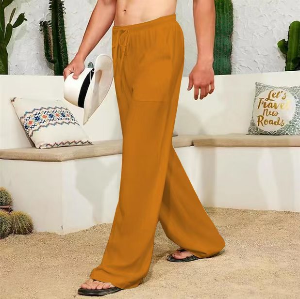 Pantalon large en lin pour hommes avec cordon de serrage, poches latérales plaquées et coupe Relaxed-Fit Echo Archiv