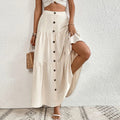 Jupe maxi à volants aérienne pour femme avec boutonnage intégral, taille haute et fente latérale