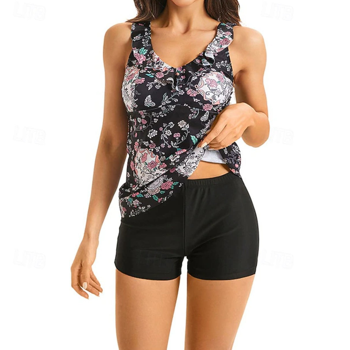 Haut de Tankini Femme avec des Volants Ludiques et un Design Floral Echo Archiv
