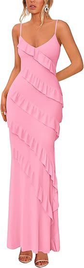 Robe maxi femme avec volants et bretelles spaghetti R&B