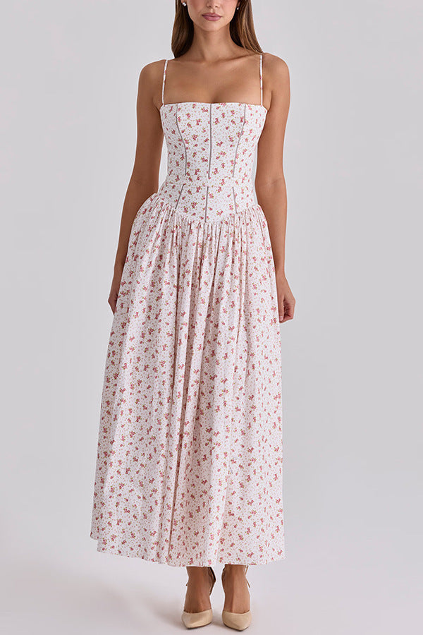 Robe corset cintrée pour femmes avec bretelles spaghetti et jupe évasée R&B