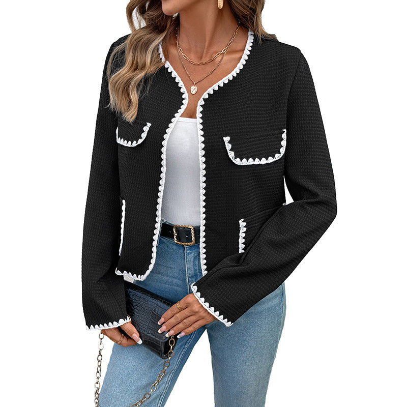 Veste Boxy Femme en Boucle Texturé avec Bordures en Crochet Décoratives et Poches Plaquées Echoarchiv