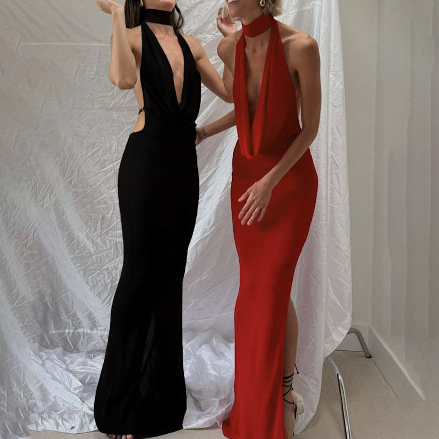 Robe maxi élégante pour femmes avec décolleté en V profond et découpes latérales Heidi-Mode