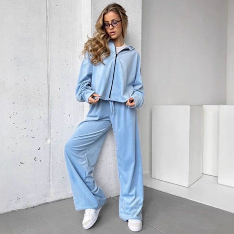 Ensemble en velours doux pour femmes avec veste à capuche et pantalon de jogging ample Echo Archive