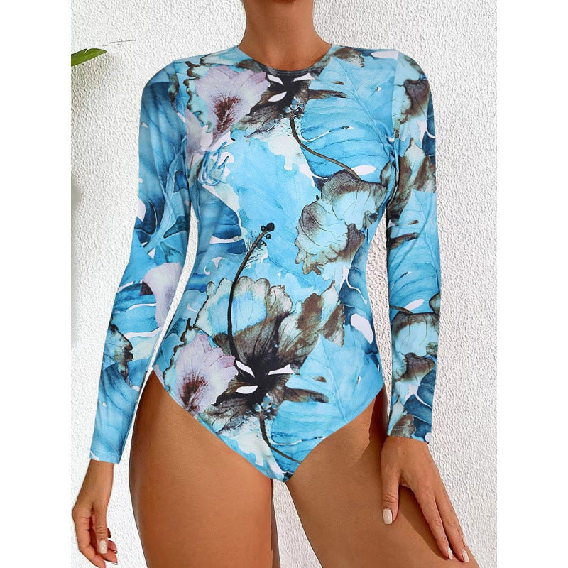 Maillot de bain long à manches pour femmes au design marbré moderne R&B