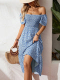 Robe Maxi Off-Shoulder pour Femmes avec Motifs Floraux et Haut Élastique R&B