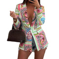 Blazer long à motifs pour femmes avec fermeture à un bouton et imprimé foulard Echoarchiv