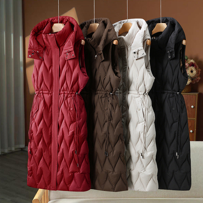 Manteau sans manches à longues manches pour femmes avec capuche, taille ajustable et matelassage en vagues organiques Echo Archiv