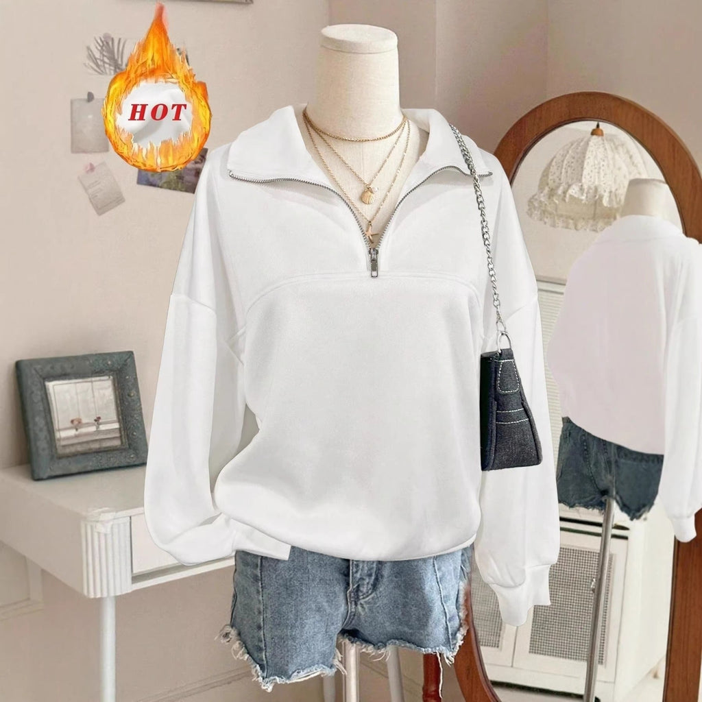 Sweatshirt oversize pour femmes avec demi-fermeture éclair, col montant et manches ballon Echo Archiv