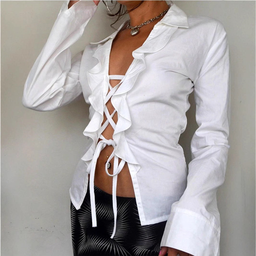 Blouse pour femmes avec un design de volants volumineux et une coupe ajustable R&B