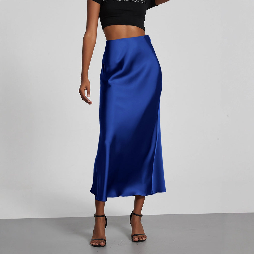 Jupe en Satin Stretch Élégante pour Femmes avec Taille Haute et Coupe Flottante R&B