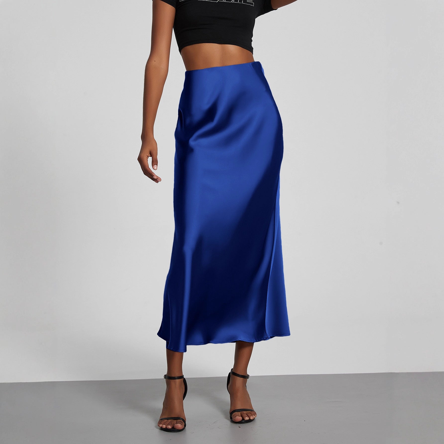 Jupe en Satin Stretch Élégante pour Femmes avec Taille Haute et Coupe Flottante R&B