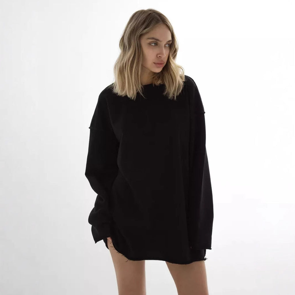 Sweatshirt oversized pour femmes avec ourlet effiloché et manches allongées
