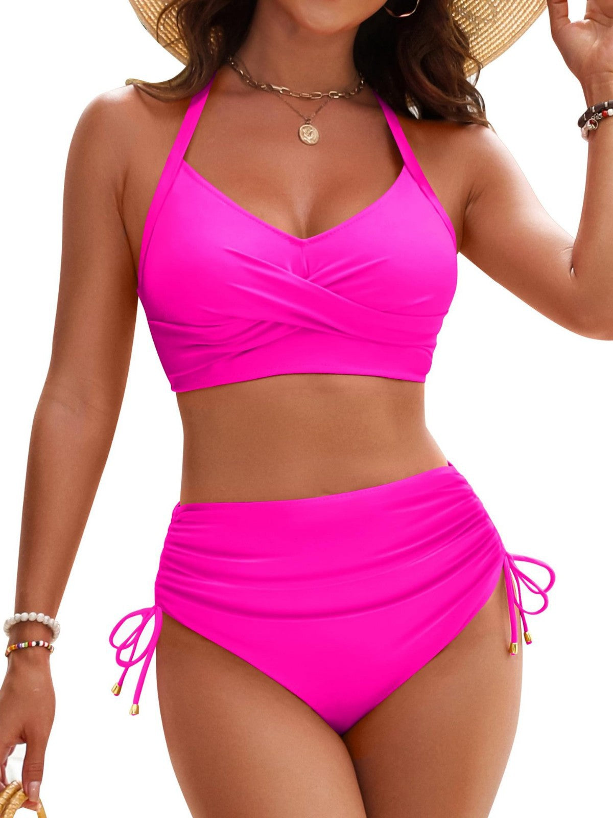 Ensemble de bikini taille haute à nouer pour femmes avec bretelles réglables R&B