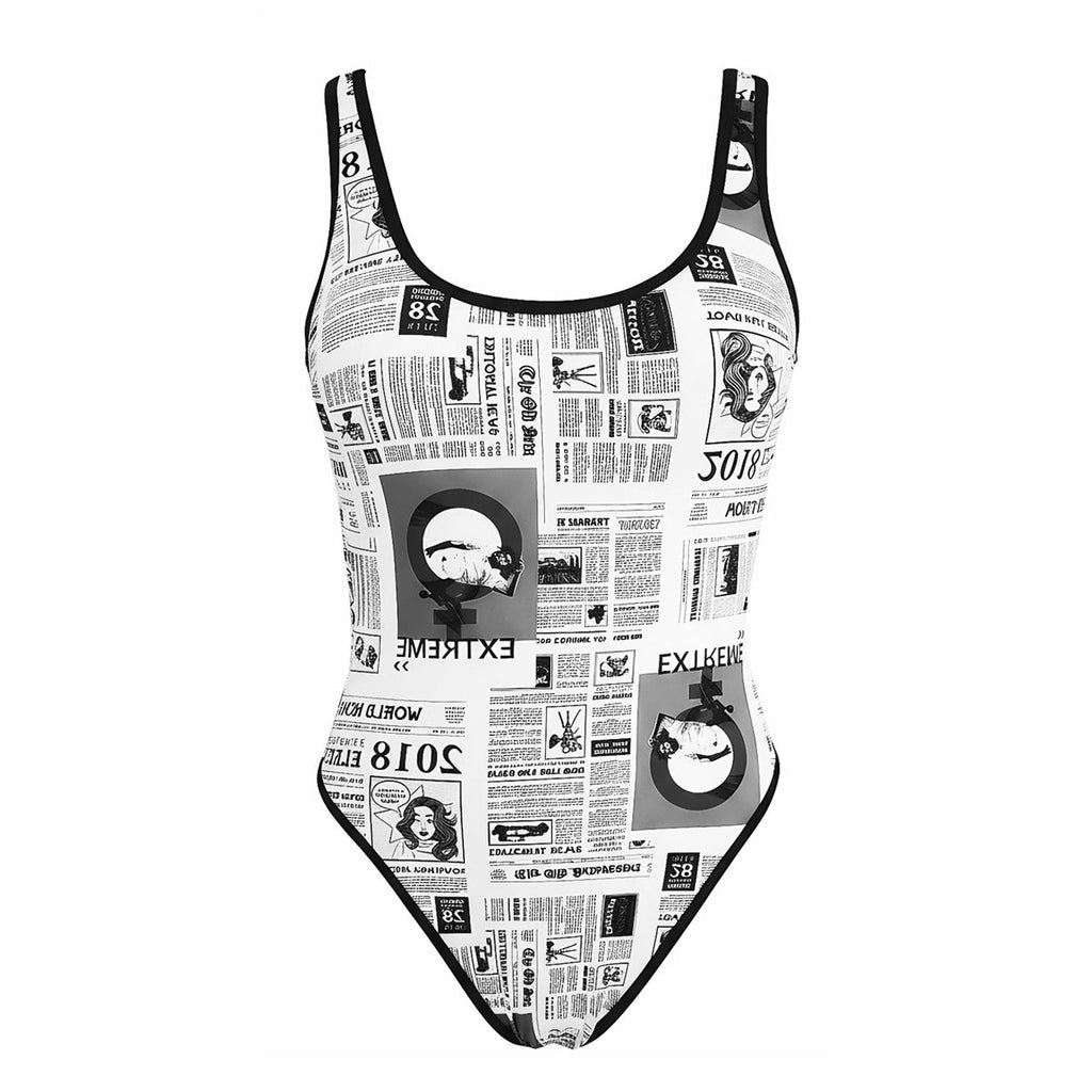 Maillot de bain une pièce pour femmes avec impression moderne de journaux R&B