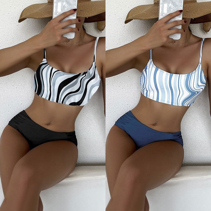 Bikini taille haute pour femmes avec haut en forme de vague R&B